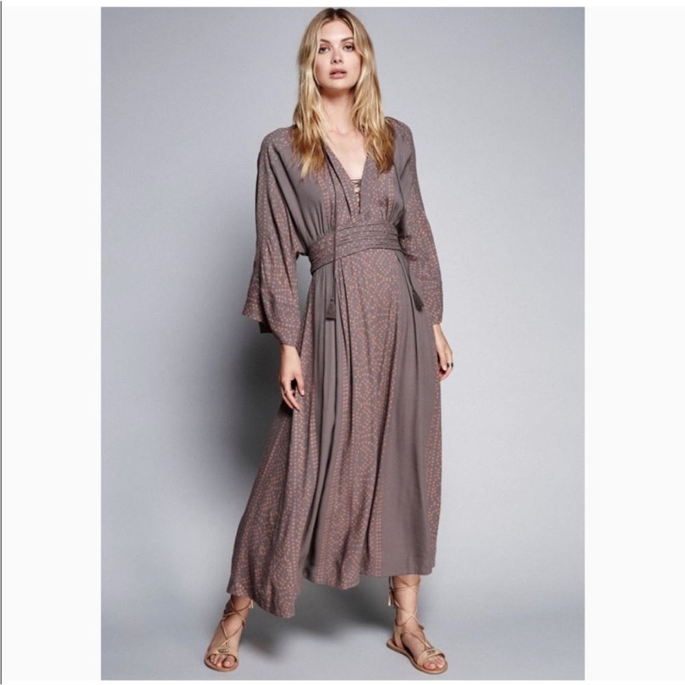 Free People Modern Kimono Boho Maxi Dress Tassel Combo Women's 4
